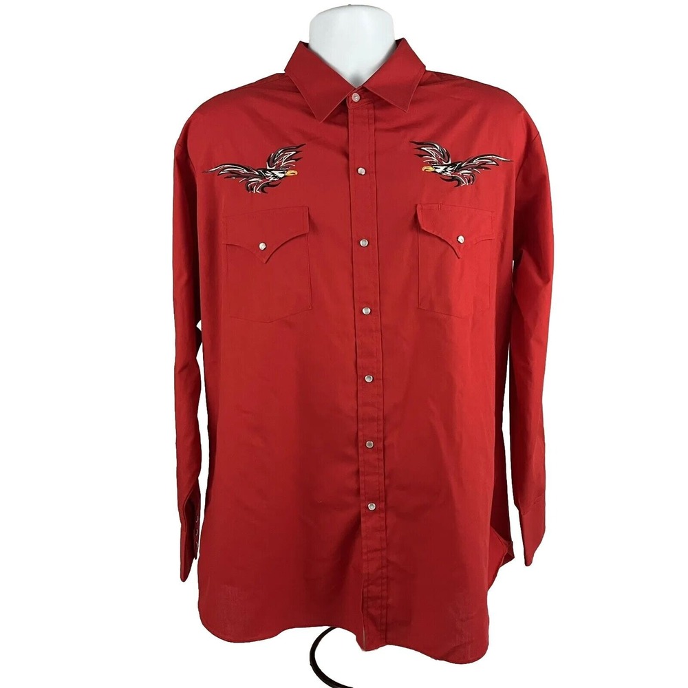 Plains Western Wear VTG Cowboy Shirt XL Embroidered Roosters Pearl Snaps Chicken